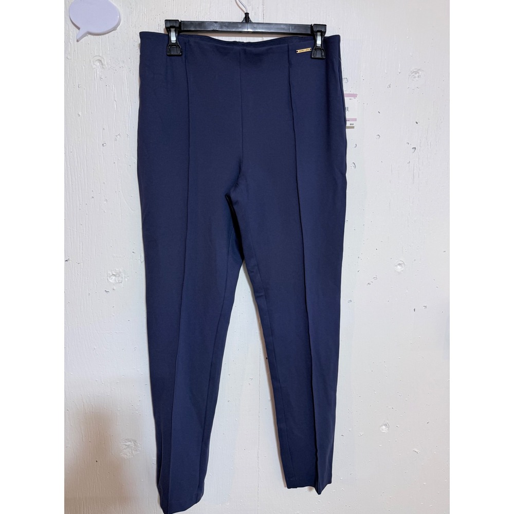 Anne Klein Cadiz Navy Blue Pintuck Seam Pull On Slim Leg Pants Size 6 NEW